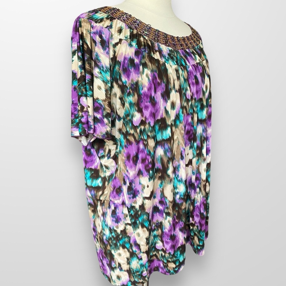 Essentials Womens 2X Tunic Blouse Shirt Stretch Flowey Slinky Beaded